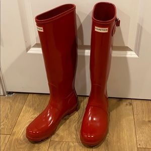 Red hunter rain boots